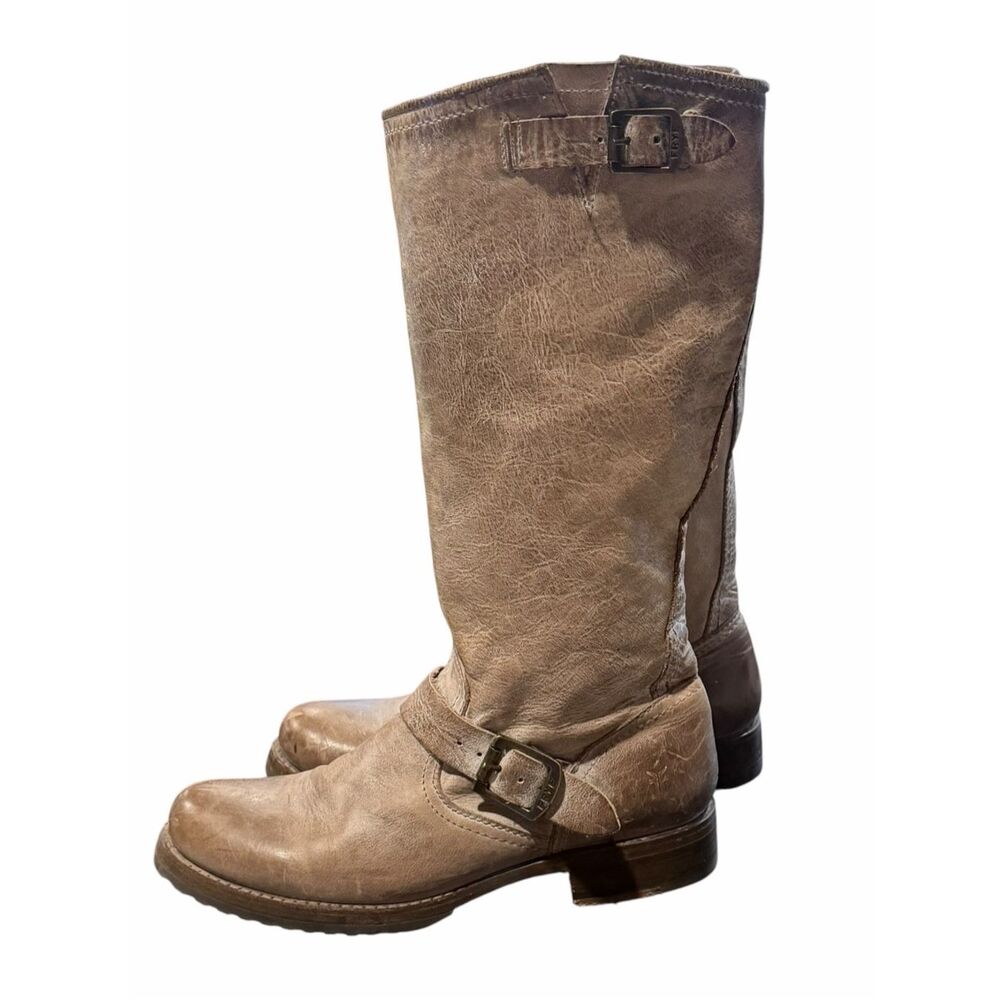 FRYE Veronica Slouch Tall Leather Engineer Boots Tan Women’s Size 9.5